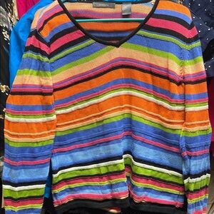 Liz Claiborne Colorful Striped V-Neck Sweater